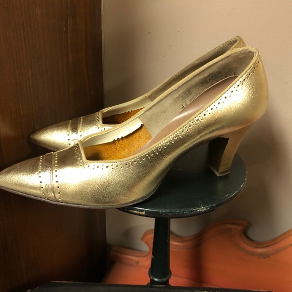 Vintage 1960's shoes Balli heels gold rockabilly with original box Size 6.5 - Picture 5 of 15